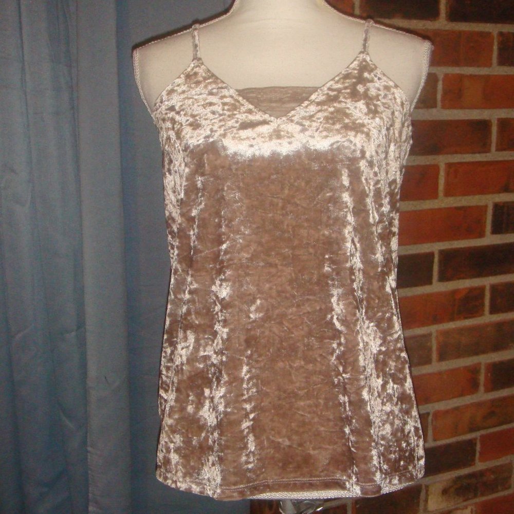 Olive + Oak Crushed Velvet Lace Inset Tank Top S